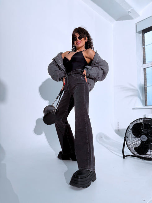 Elastīgas WIDE LEG bikses "ASH" DJ23 - tumši pelēkas PRE-ORDER